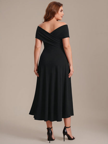 Knit Off-the-shoulder Sleeve A-Line Wedding Guest Dress