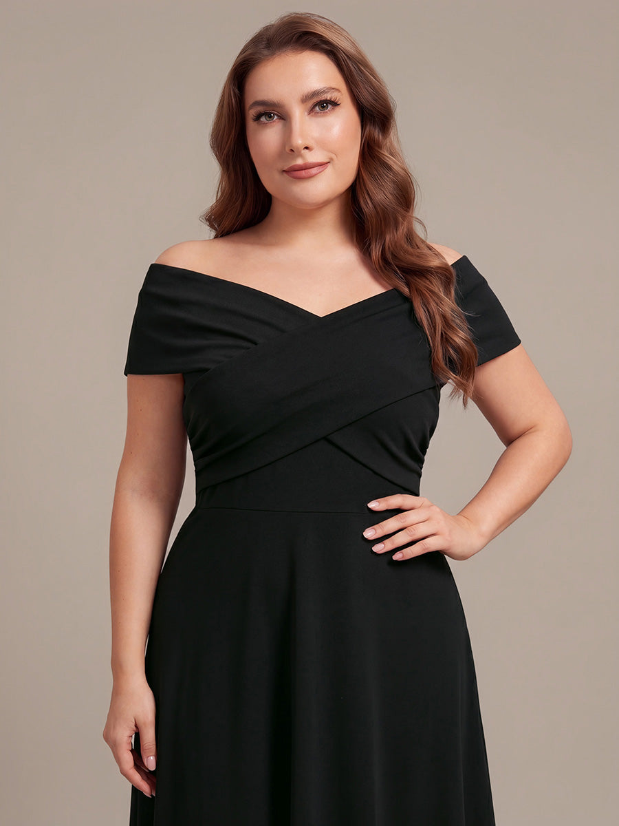 Knit Off-the-shoulder Sleeve A-Line Wedding Guest Dress