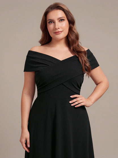 Knit Off-the-shoulder Sleeve A-Line Wedding Guest Dress