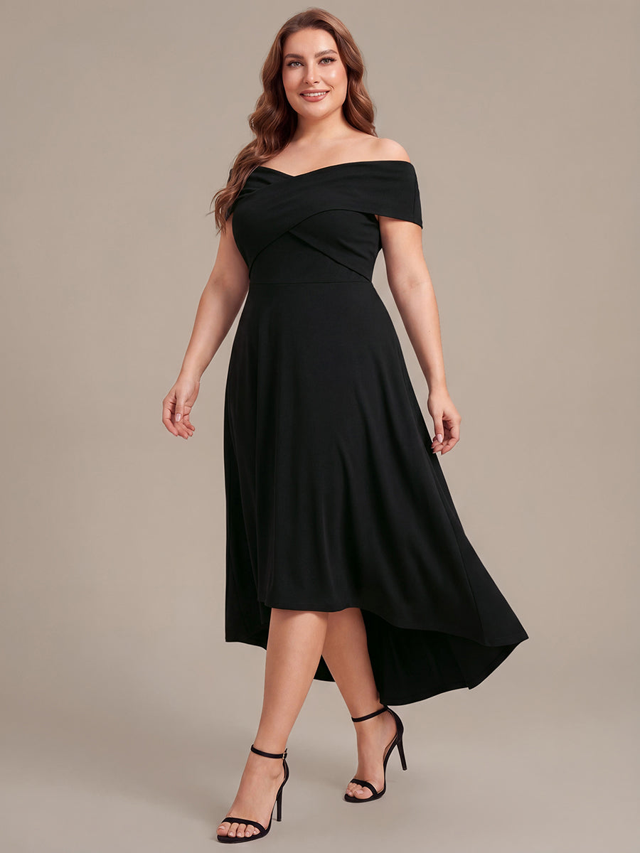 Knit Off-the-shoulder Sleeve A-Line Wedding Guest Dress