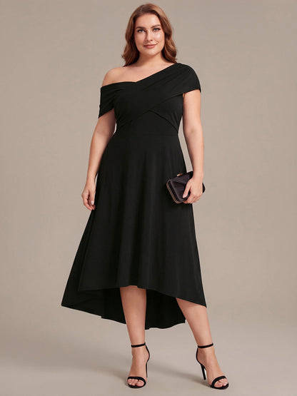 Knit Off-the-shoulder Sleeve A-Line Wedding Guest Dress