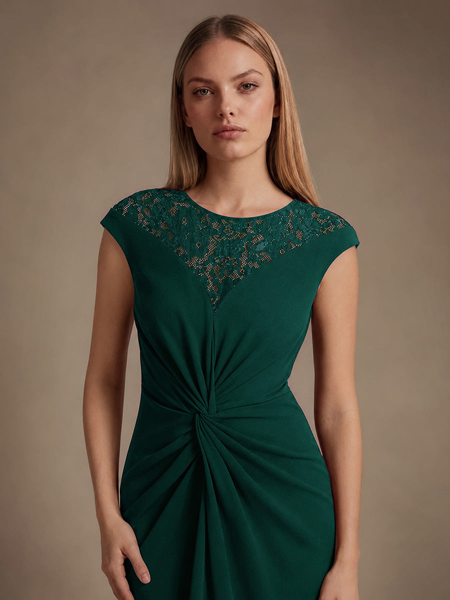 Crepe See-through Cap Sleeve Wedding Guest Dress