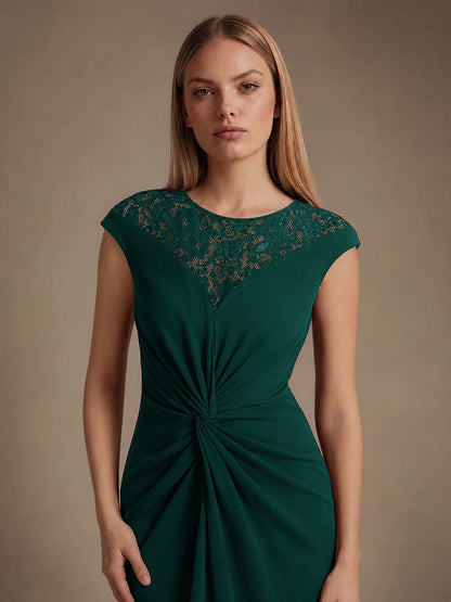 Crepe See-through Cap Sleeve Wedding Guest Dress