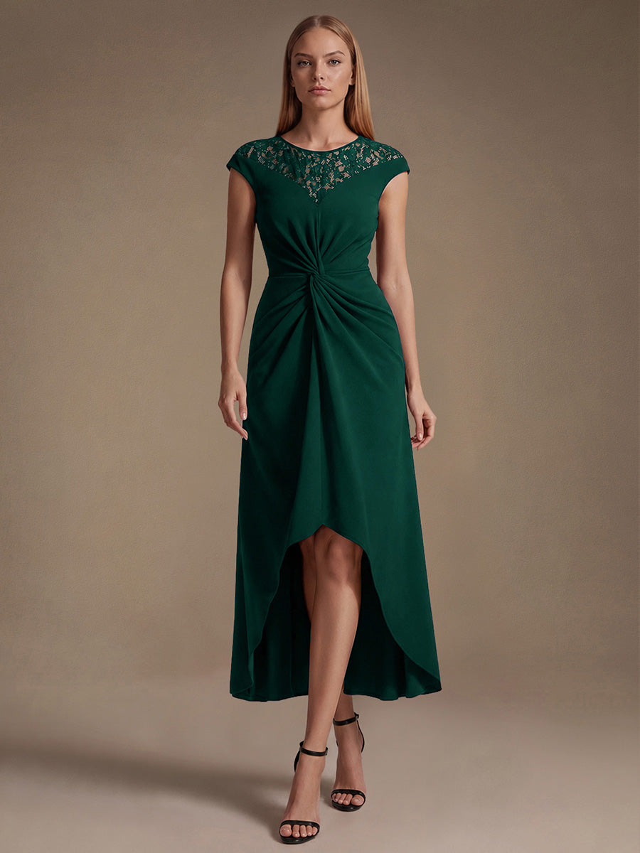 Crepe See-through Cap Sleeve Wedding Guest Dress