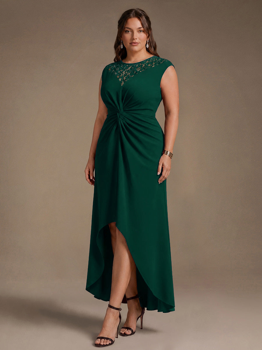 Crepe See-through Cap Sleeve Wedding Guest Dress