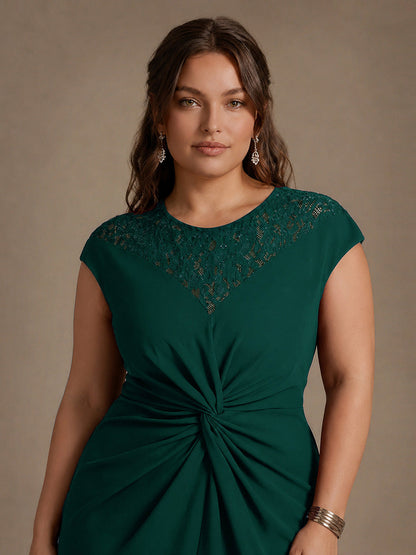 Crepe See-through Cap Sleeve Wedding Guest Dress
