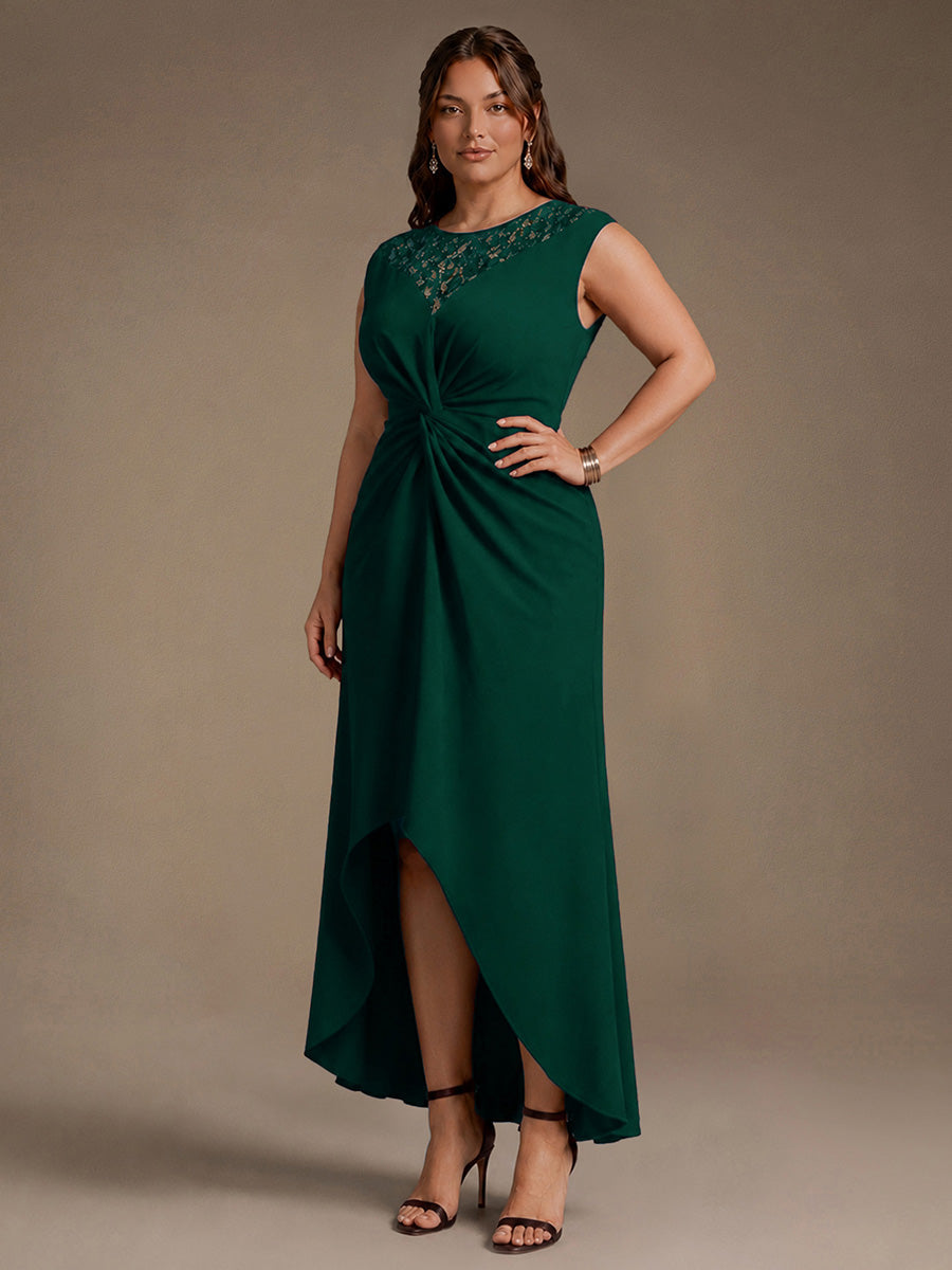 Crepe See-through Cap Sleeve Wedding Guest Dress