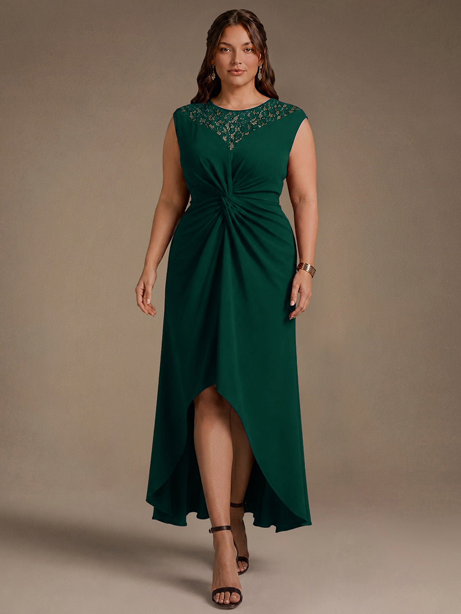Crepe See-through Cap Sleeve Wedding Guest Dress