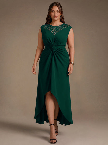 Crepe See-through Cap Sleeve Wedding Guest Dress