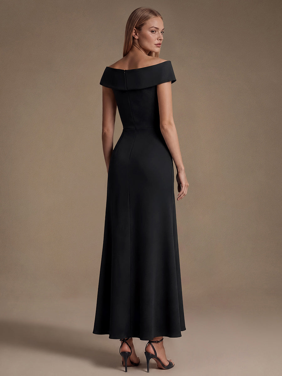Crepe Ruffle Cap Sleeve Evening Dress