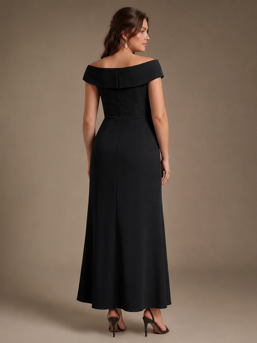 Crepe Ruffle Cap Sleeve Evening Dress