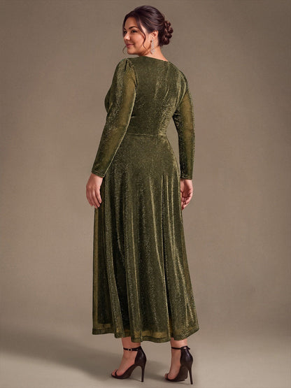 Knit Knot Detail Glitter Long Sleeve Wedding Guest Dress