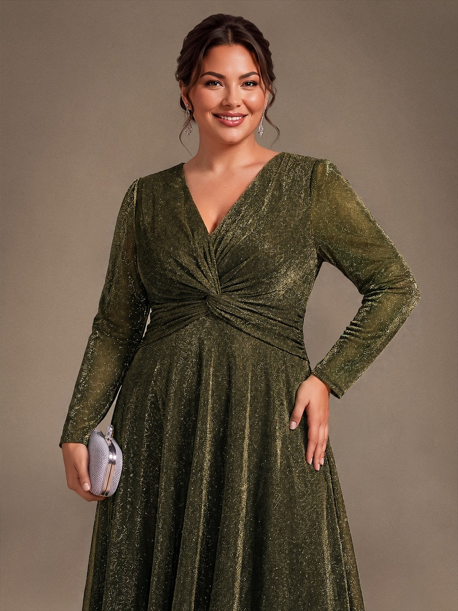 Knit Knot Detail Glitter Long Sleeve Wedding Guest Dress