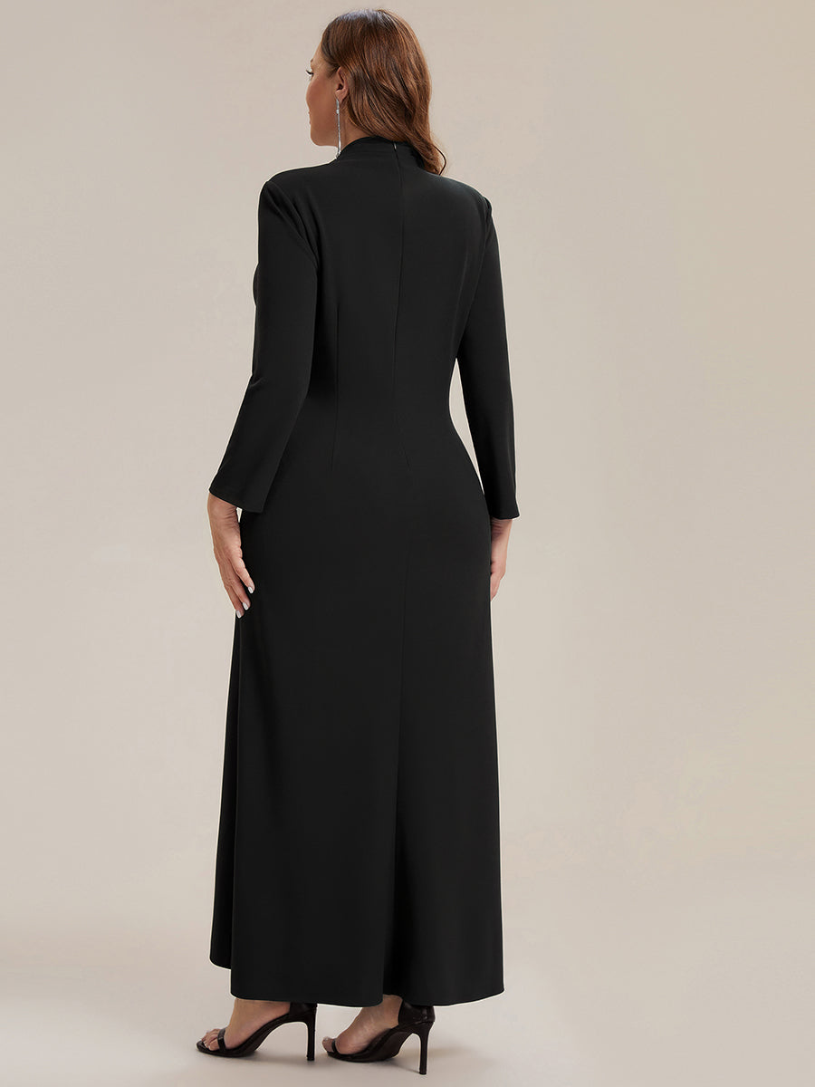 Crepe Ruffle Long Sleeve Evening Dress