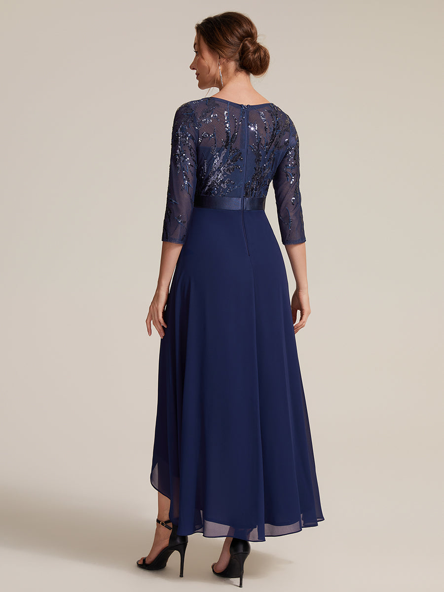 Sequin Long Sleeve Asymmetrical Hem Evening Dress