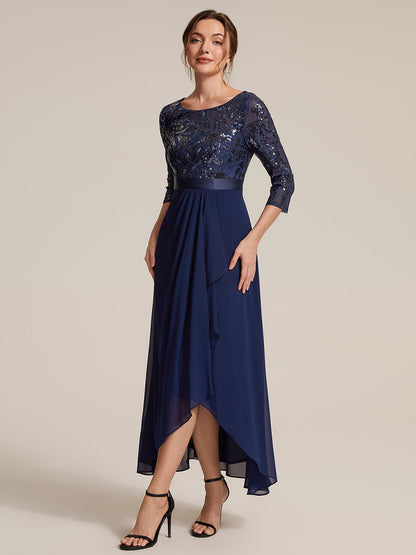 Sequin Long Sleeve Asymmetrical Hem Evening Dress