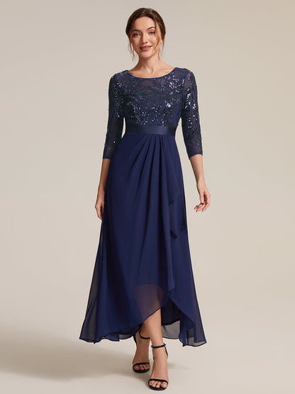 Sequin Long Sleeve Asymmetrical Hem Evening Dress