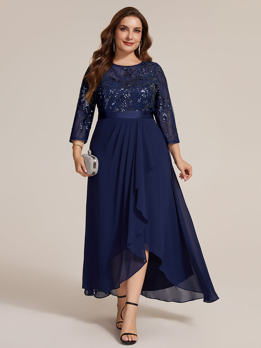 Sequin Long Sleeve Asymmetrical Hem Evening Dress