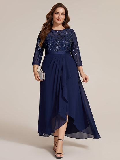 Sequin Long Sleeve Asymmetrical Hem Evening Dress