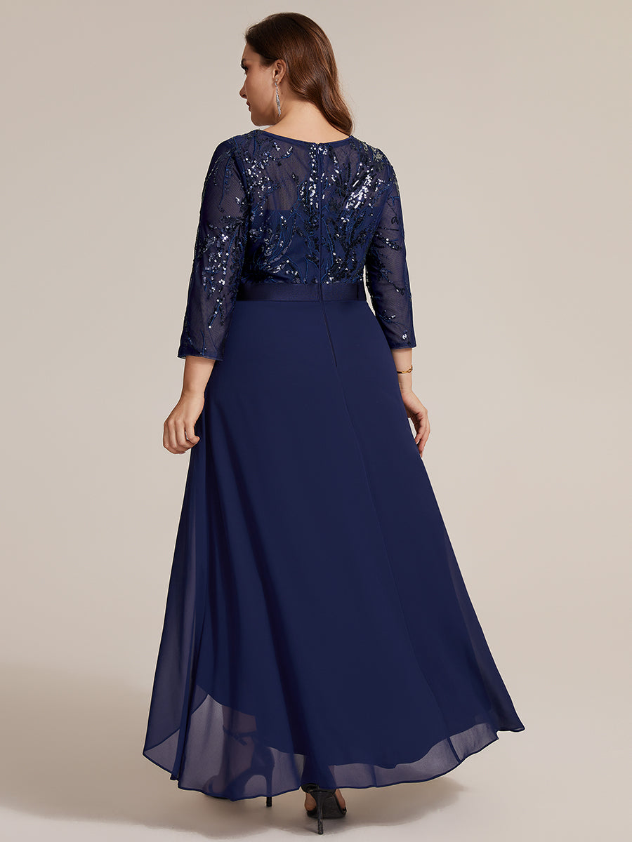 Sequin Long Sleeve Asymmetrical Hem Evening Dress
