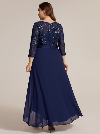 Sequin Long Sleeve Asymmetrical Hem Evening Dress