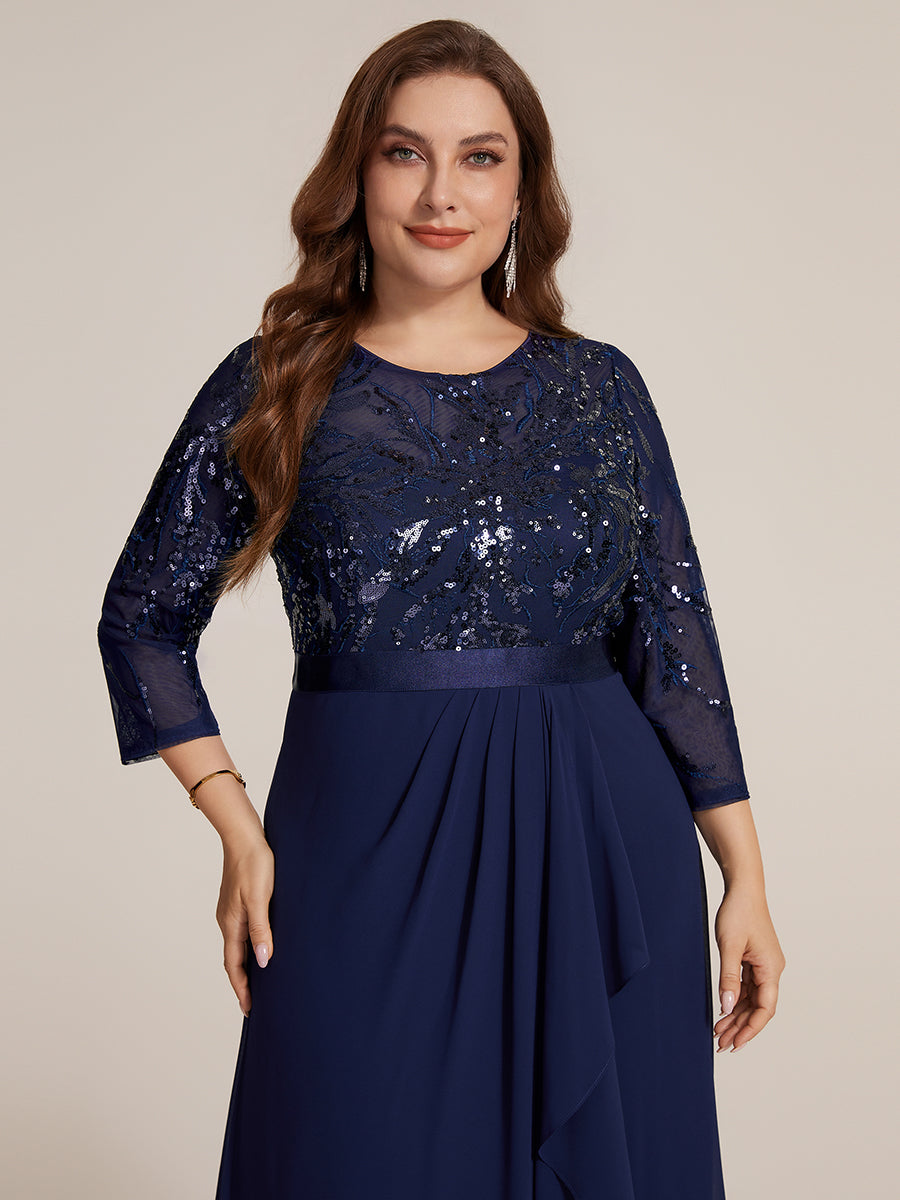 Sequin Long Sleeve Asymmetrical Hem Evening Dress