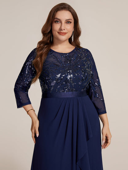 Sequin Long Sleeve Asymmetrical Hem Evening Dress
