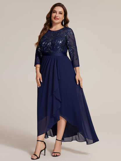 Sequin Long Sleeve Asymmetrical Hem Evening Dress
