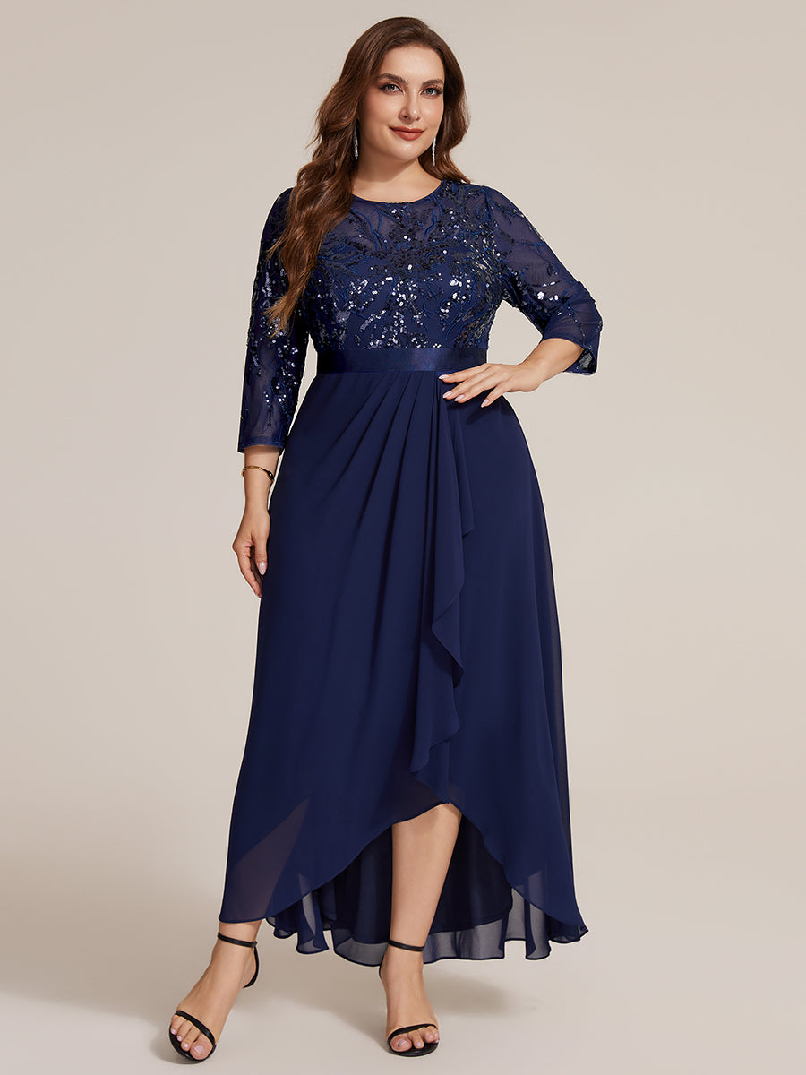 Sequin Long Sleeve Asymmetrical Hem Evening Dress