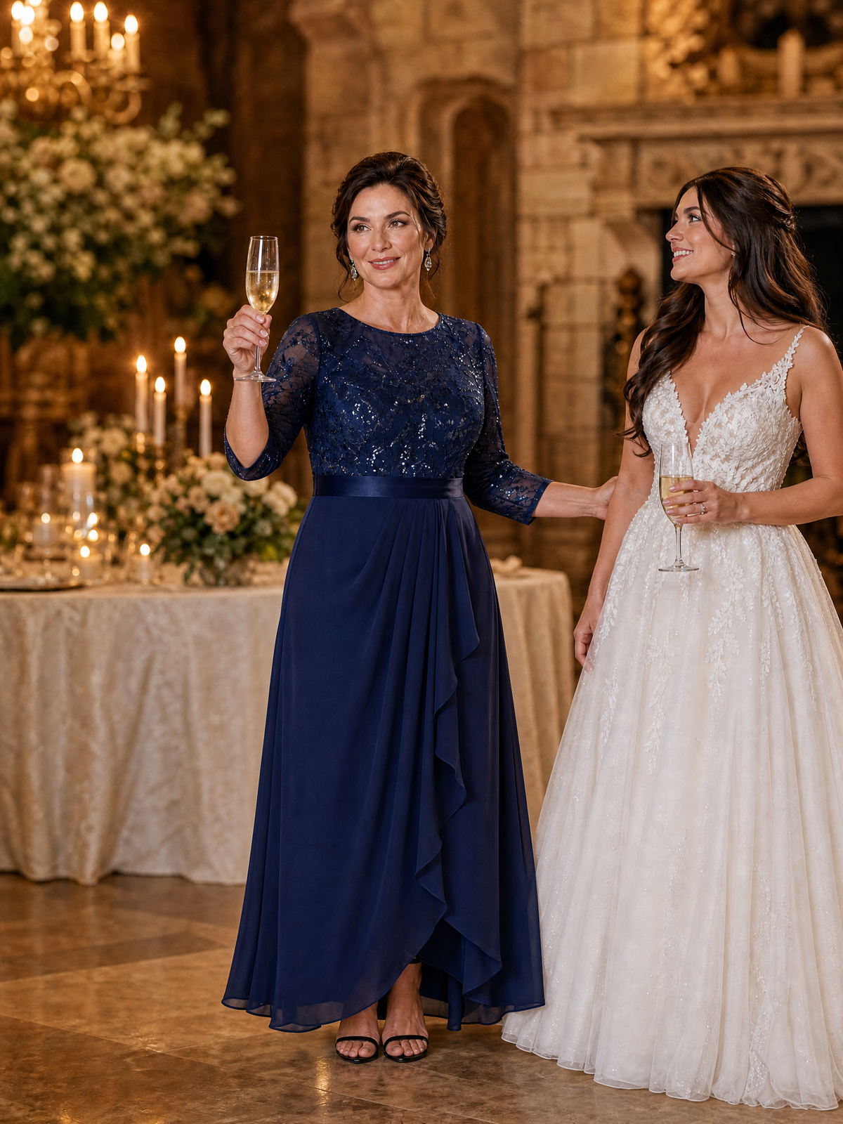 Sequin Long Sleeve Asymmetrical Hem Evening Dress