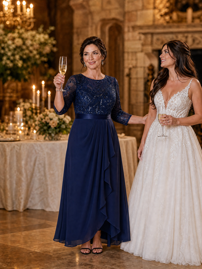 Sequin Long Sleeve Asymmetrical Hem Evening Dress