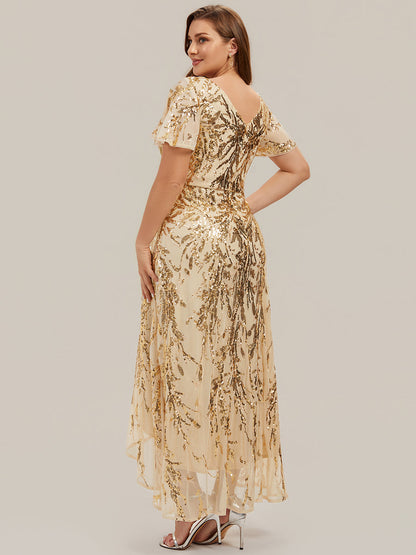 Sequin Ruffled Ruffle Sleeve Wedding Guest Dress