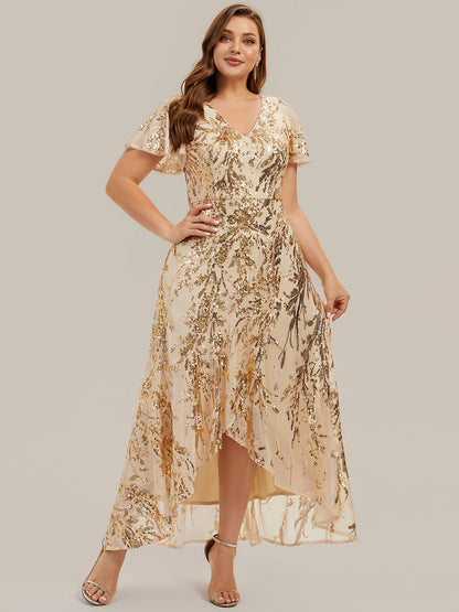 Sequin Ruffled Ruffle Sleeve Wedding Guest Dress