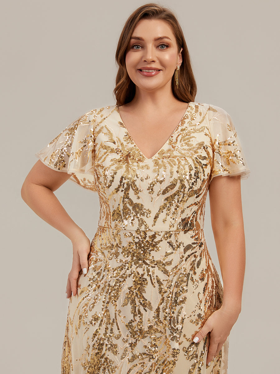 Sequin Ruffled Ruffle Sleeve Wedding Guest Dress