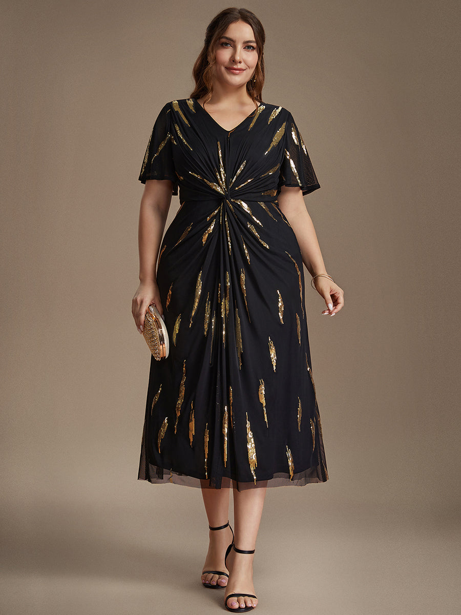 Sequin Tulle Ruffle Sleeve Wedding Guest Dress
