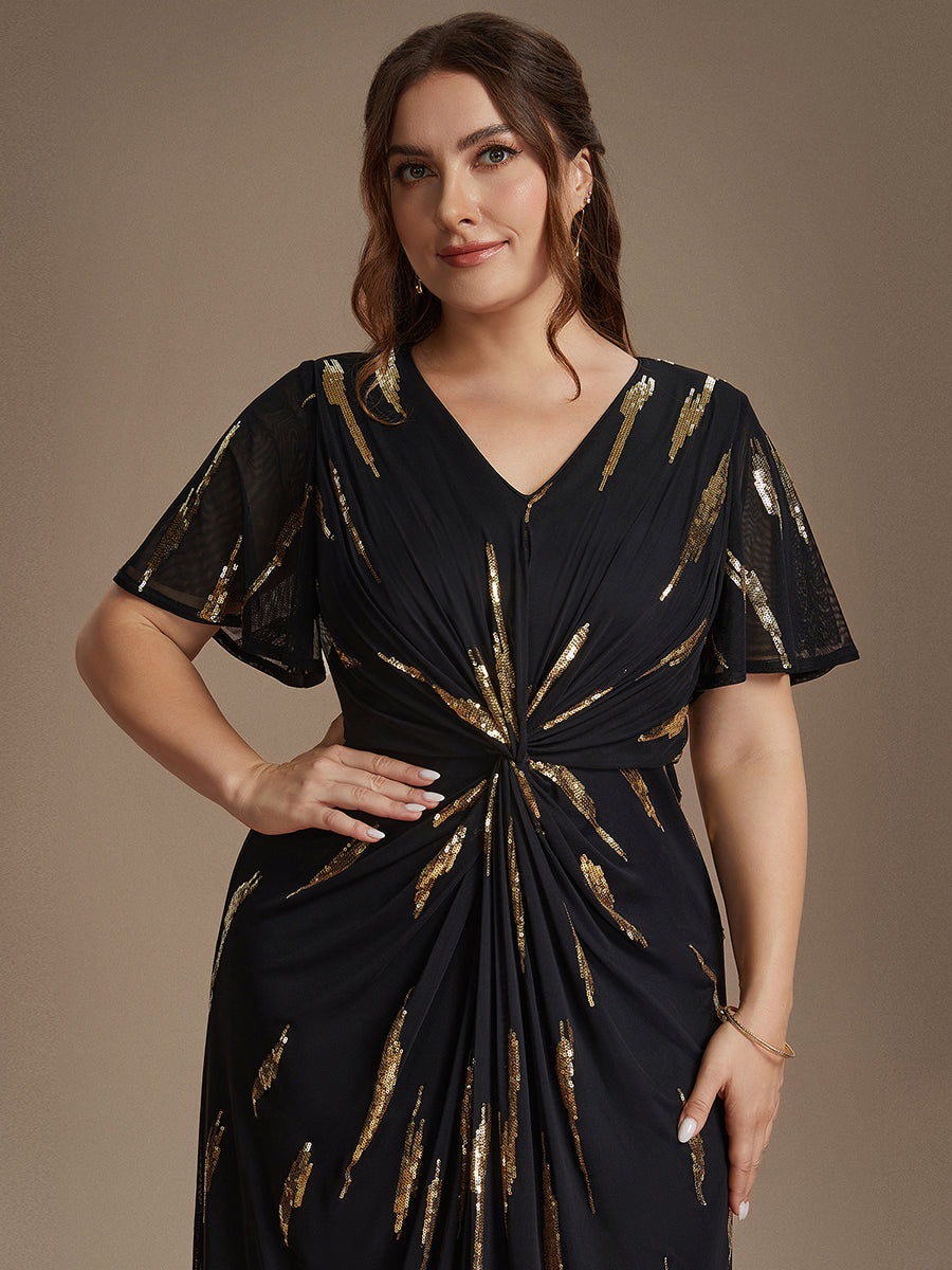 Sequin Tulle Ruffle Sleeve Wedding Guest Dress