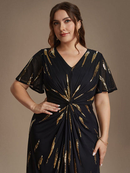 Sequin Tulle Ruffle Sleeve Wedding Guest Dress