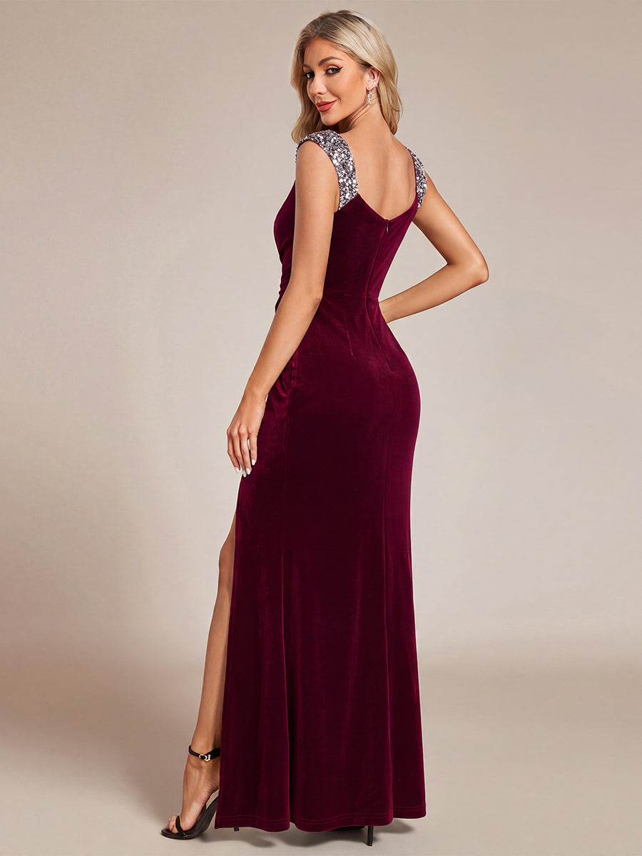 Sequin Velvet Sleeveless Evening Dress