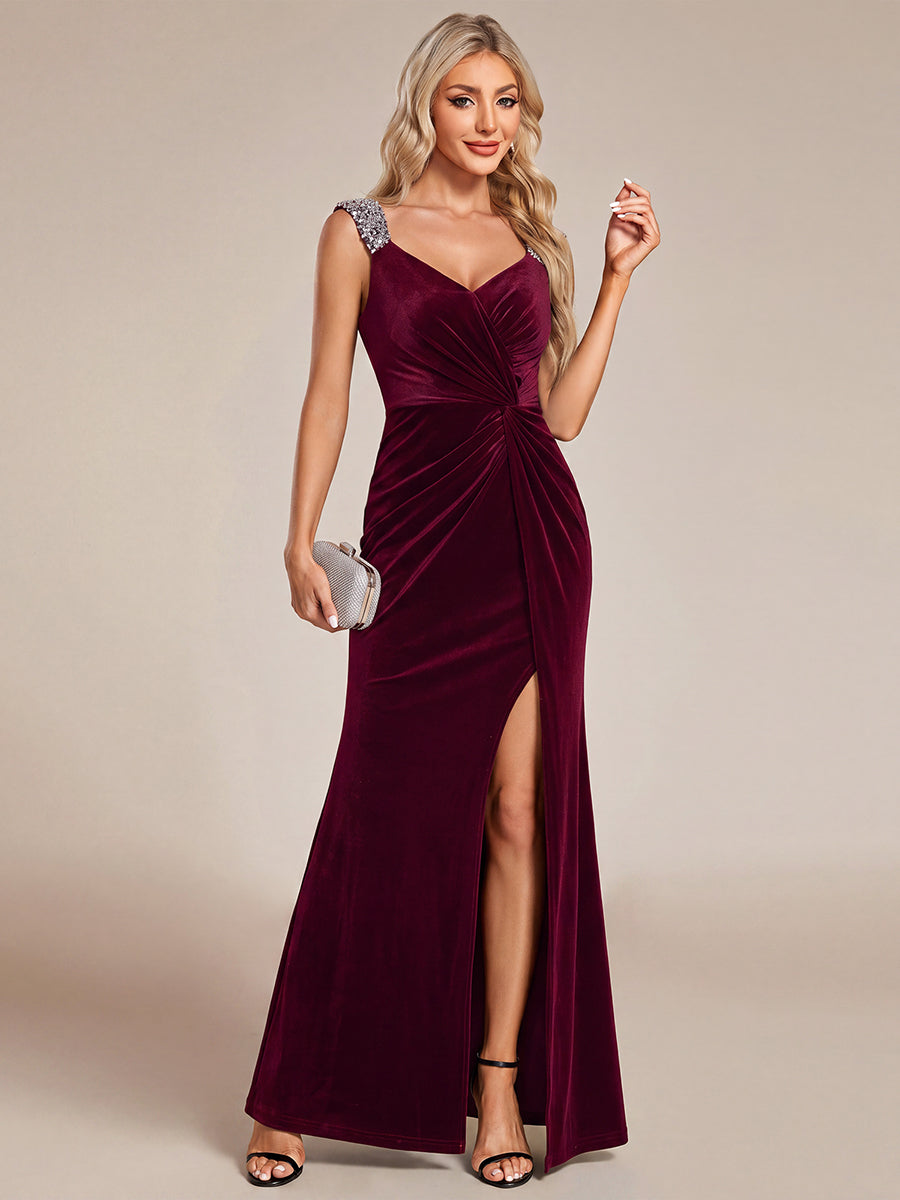 Sequin Velvet Sleeveless Evening Dress