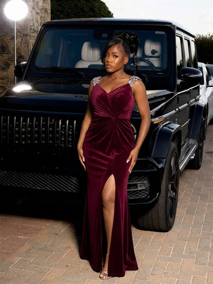 Sequin Velvet Sleeveless Evening Dress