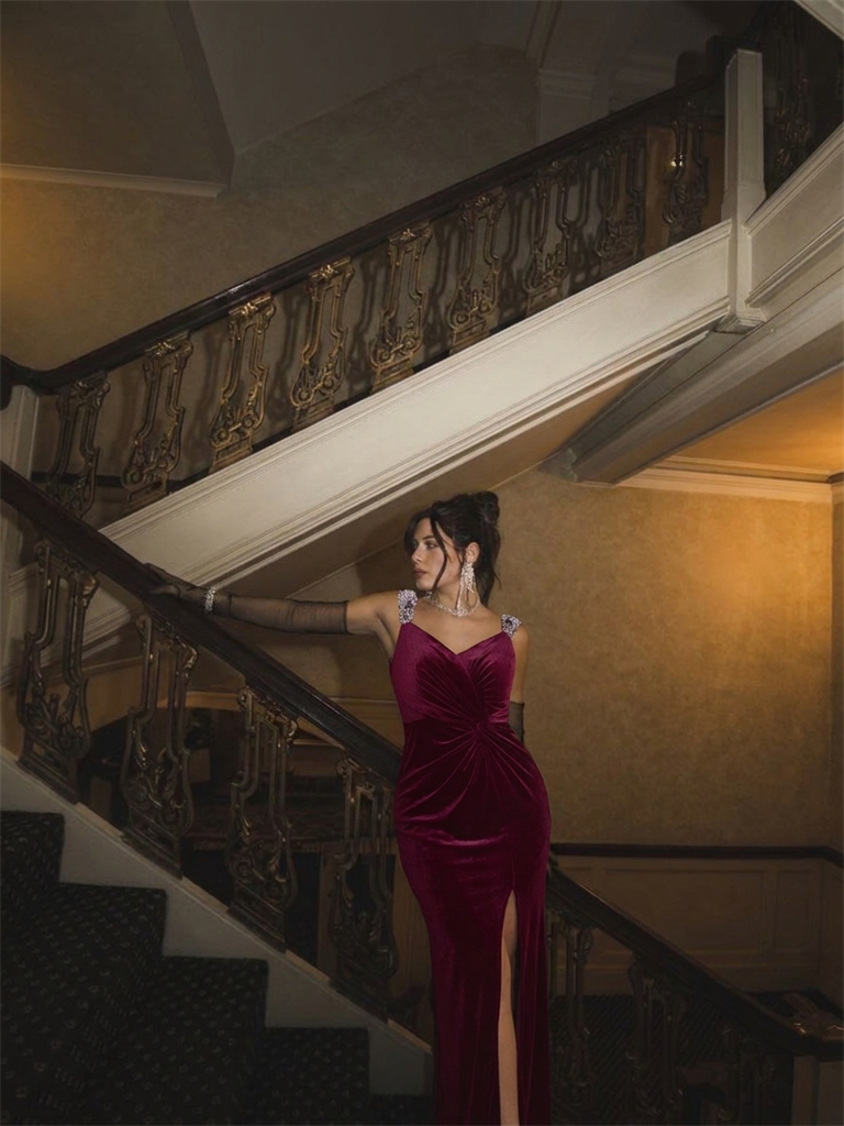 Sequin Velvet Sleeveless Evening Dress