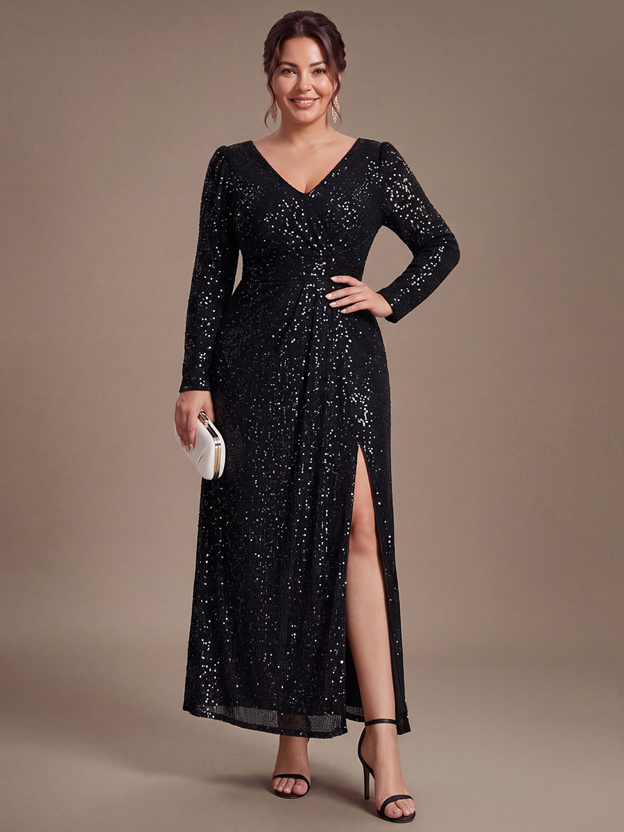 Sequin Fitted Long Sleeve Sheath Evening Dress