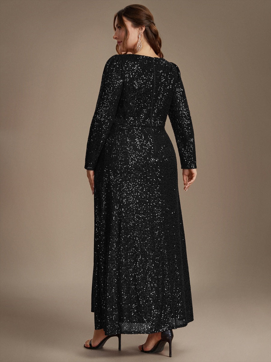 Sequin Fitted Long Sleeve Sheath Evening Dress
