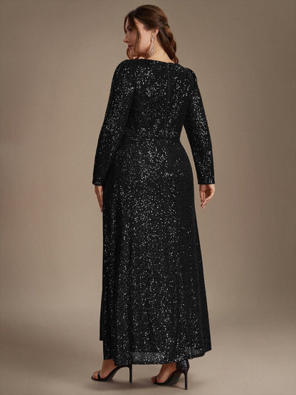 Sequin Fitted Long Sleeve Sheath Evening Dress