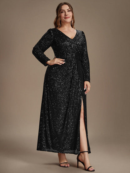 Sequin Fitted Long Sleeve Sheath Evening Dress