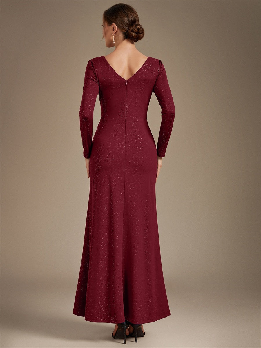 Sequin Knit Long Sleeve Evening Dress