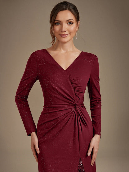 Sequin Knit Long Sleeve Evening Dress