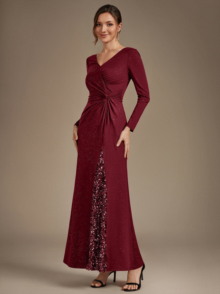 Sequin Knit Long Sleeve Evening Dress