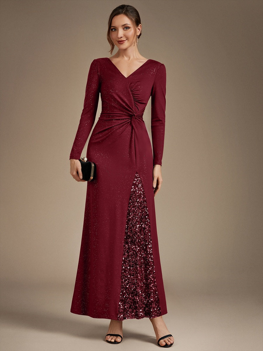 Sequin Knit Long Sleeve Evening Dress