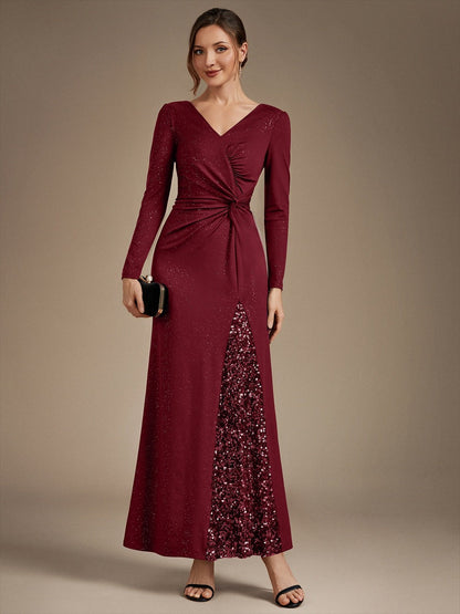 Sequin Knit Long Sleeve Evening Dress